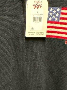 Chaps Men's Charcoal Crewneck Sweater with Embroidered American Flag